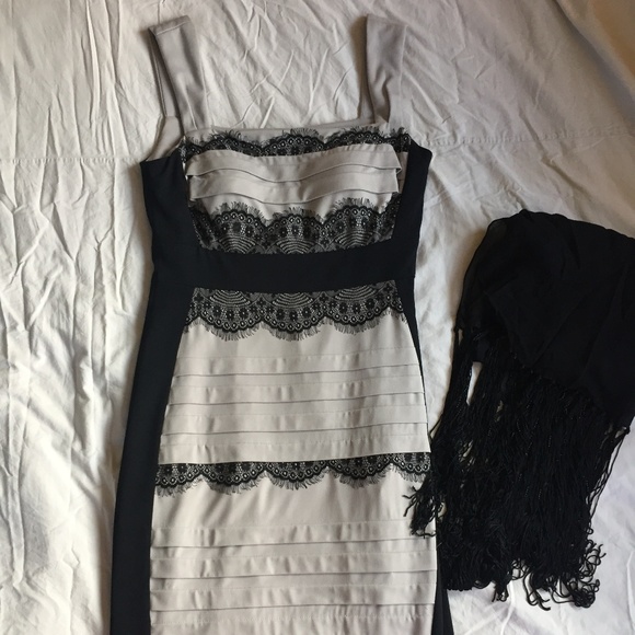 Beige and black lace elegant evening dress - Picture 7 of 10